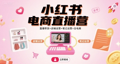 小红书电商直播营，直播带货+店铺运营+笔记运营=全电商-优优云网创