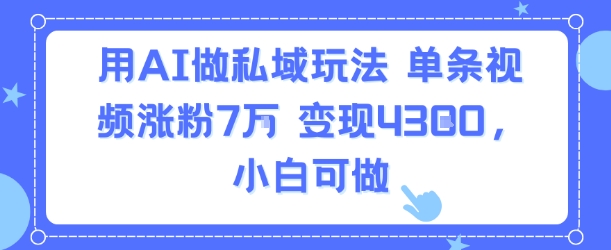 用AI做私域玩法，单条视频涨粉7W变现4.3k，小白可做-优优云网创