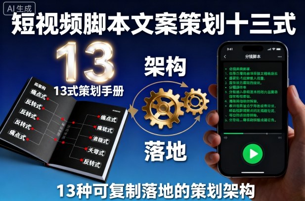 短视频脚本文案策划十三式，13种可复制落地的策划架构-优优云网创