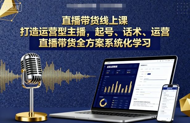 直播带货线上课，打造运营型主播，起号、话术、运营，直播带货全方案系统化学习-优优云网创