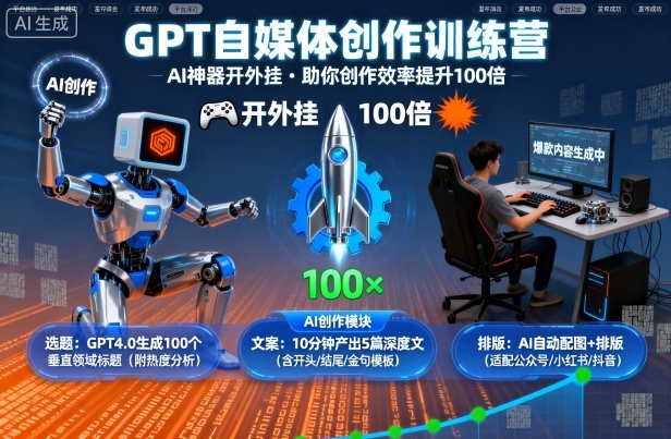 GPT自媒体创作训练营：AI神器开外挂，助你创作效率提升100倍-优优云网创
