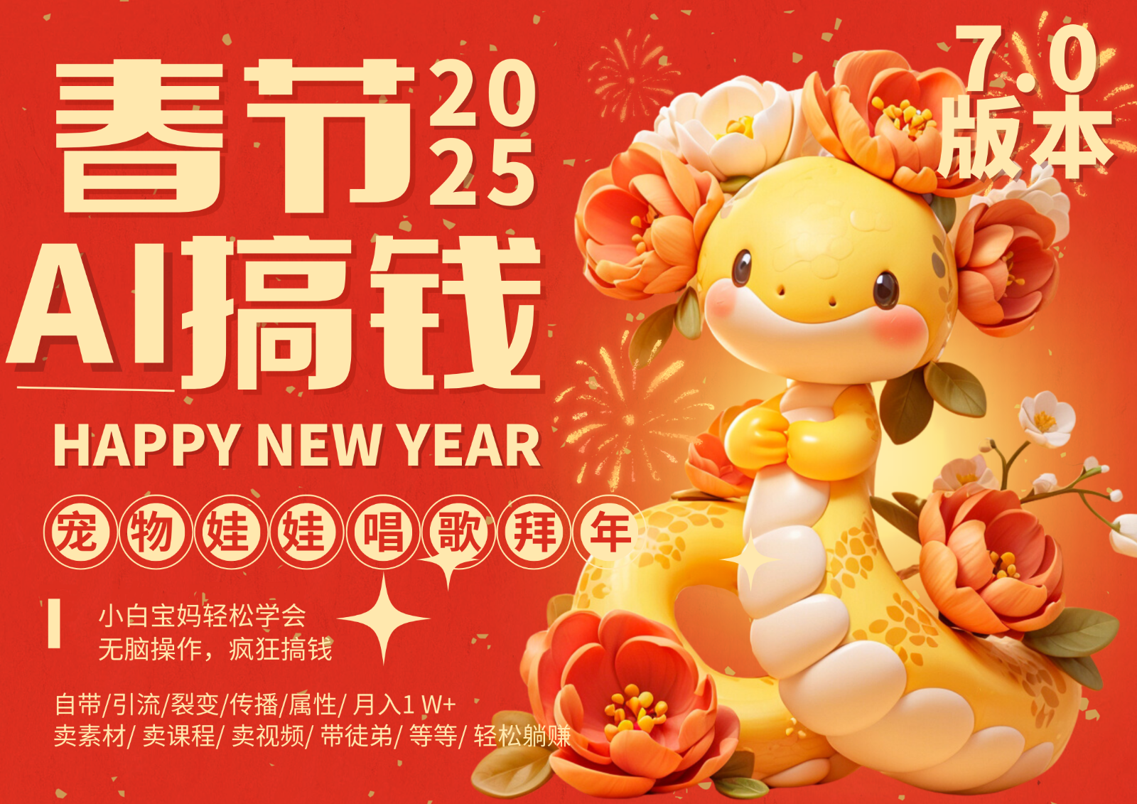 AI春节搞钱7.0升级版 蝴蝶号超火爆萌宠唱歌拜年 AI一键制作 批量出内容 春节做…-优优云网创