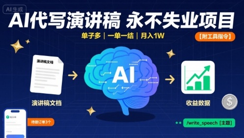 AI代写演讲稿，永不失业项目，单子多，一单一结，月入1W【附工具指令】-优优云网创