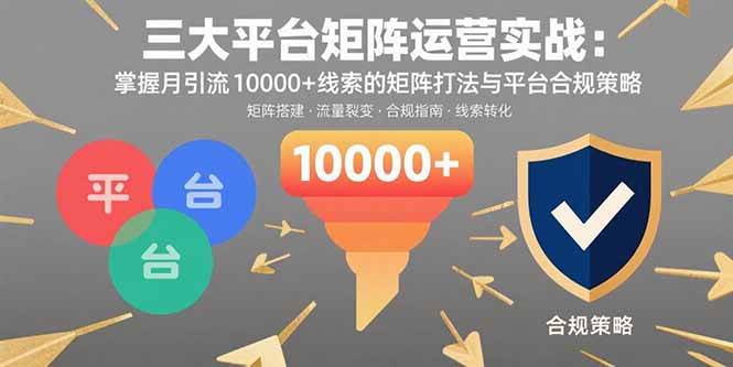 （15841期）三大平台矩阵运营实战：掌握月引流10000+线索的矩阵打法与平台合规策略-优优云网创