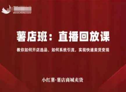 小红薯薯店商城卖货直播回放课，教你如何开店选品、如何系统引流，实现快速卖货变现-优优云网创