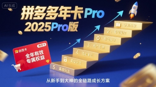 拼多多年卡2025Pro版，五大板块从认知到基础、从推广到活动、从活动到玩法-优优云网创