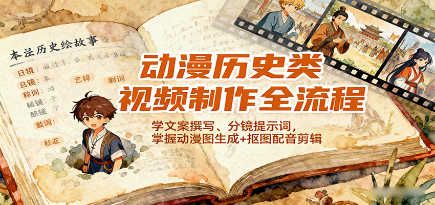 动漫历史类视频制作全流程，学文案撰写、分镜提示词，掌握动漫图生成+抠图配音剪辑-优优云网创