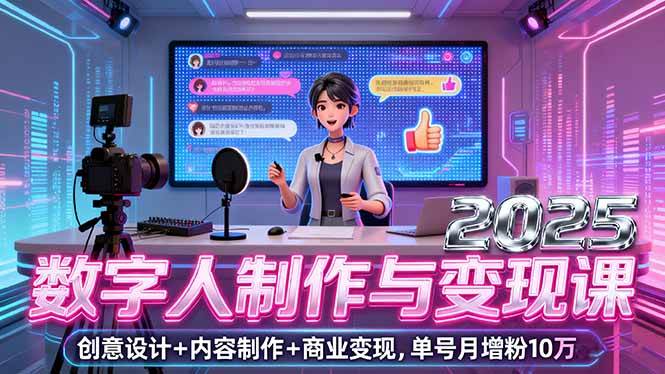 （16032期）2025数字人制作与变现课，创意设计+内容制作+商业变现，单号月增粉10万+-优优云网创