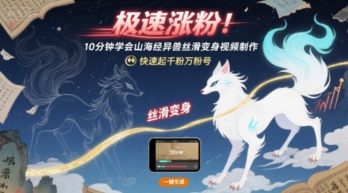 极速涨粉！10分钟学会山海经异兽丝滑变身视频制作，快速起千粉万粉号-优优云网创