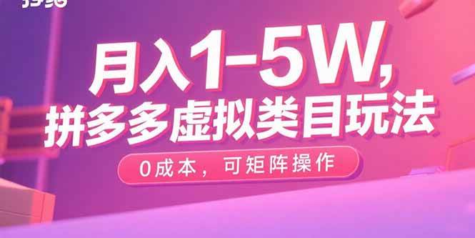 （15903期）月入1-5W，拼多多虚拟类目玩法，0成本，可矩阵操作-优优云网创