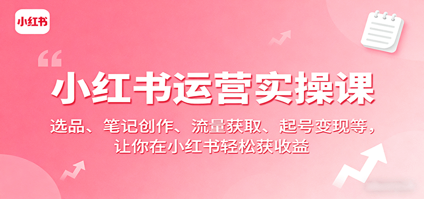 小红书运营实操课：选品、笔记创作、流量获取、起号变现等，让你在小红书轻松获收益-优优云网创