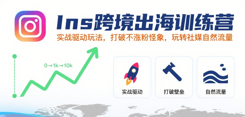 Ins跨境出海训练营，实战驱动玩法，打破不涨粉怪象，玩转社媒自然流量-优优云网创