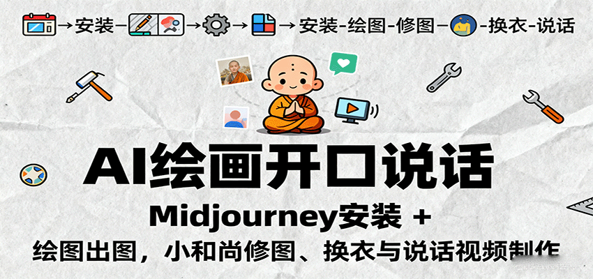 AI绘画开口说话，Midjourney安装 + 绘图出图，小和尚修图、换衣与说话视频制作-优优云网创