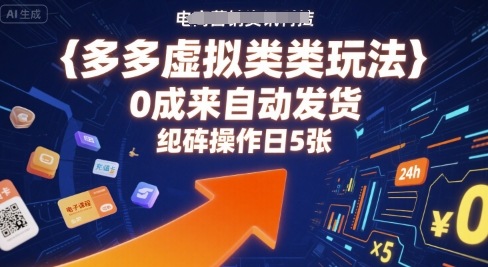 多多虚拟类目玩法，0成本全自动发货，矩阵操作日5张-优优云网创