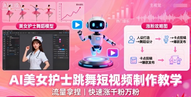 AI美女护士跳舞短视频制作教学，流量拿捏，快速涨千粉万粉【提示词+视频教程】-优优云网创