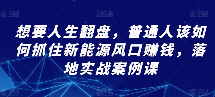 想要人生翻盘，普通人该如何抓住新能源风口赚钱，落地实战案例课-优优云网创
