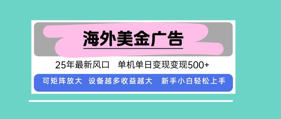 （15902期）最新海外广告美金，全自动挂机，单机单日500+，可矩阵放大，新手小白轻…-优优云网创