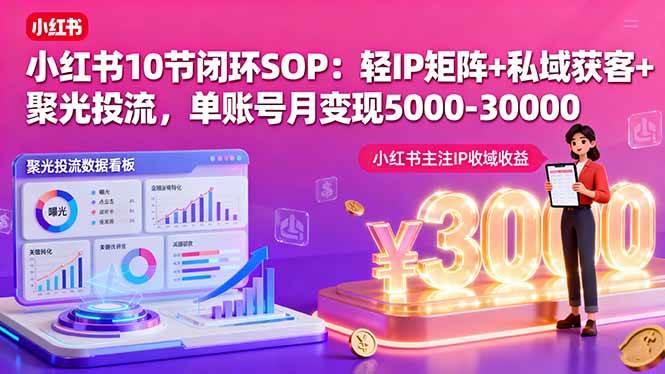 （16026期）小红书10节闭环SOP：轻IP矩阵+私域获客+聚光投流，单账号月变现5000-30000-优优云网创