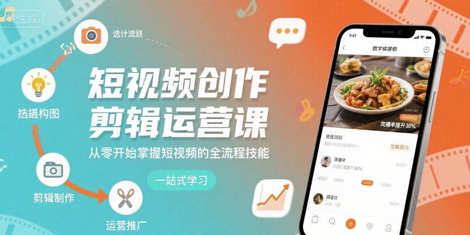 短视频创作剪辑运营课，从零开始掌握短视频的全流程技能-优优云网创