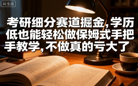 考研细分赛道掘金，日入1k+，学历低也能轻松做保姆式手把手教学，不做真的亏大了【揭秘】-优优云网创