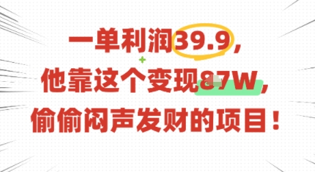 一单利润39.9，有人靠这个变现几十个，偷偷闷声发财的项目-优优云网创
