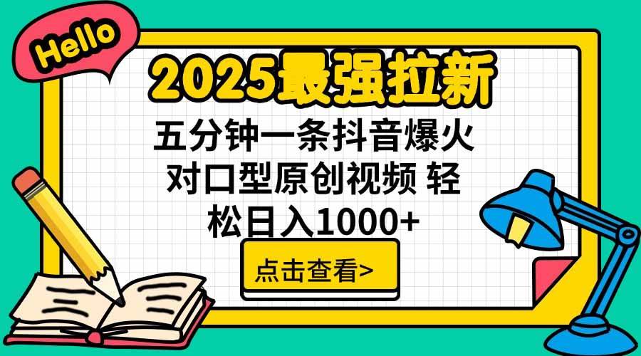 （15736期）2025最强拉新，单用户下载5块佣金，5分钟一条抖音爆火原创对口型视频，…-优优云网创