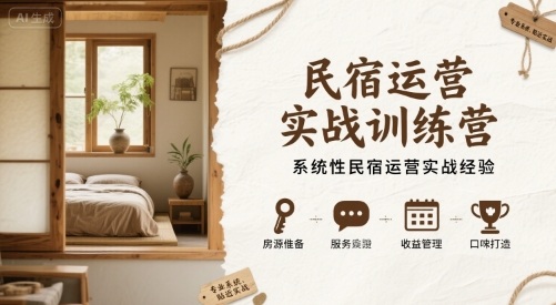 民宿运营实战训练营，系统性民宿运营实战经验-优优云网创