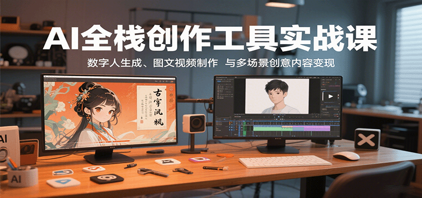AI全栈创作工具实战课：数字人生成、图文视频制作与多场景创意内容变现-优优云网创