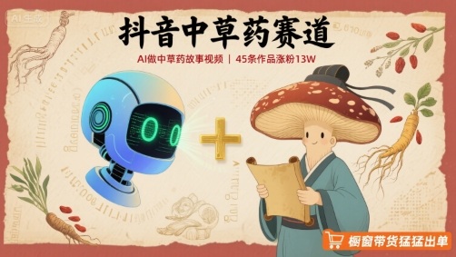 抖音中草药赛道，用AI做中草药故事视频，45条作品涨粉13W，橱窗带货猛猛出单-优优云网创