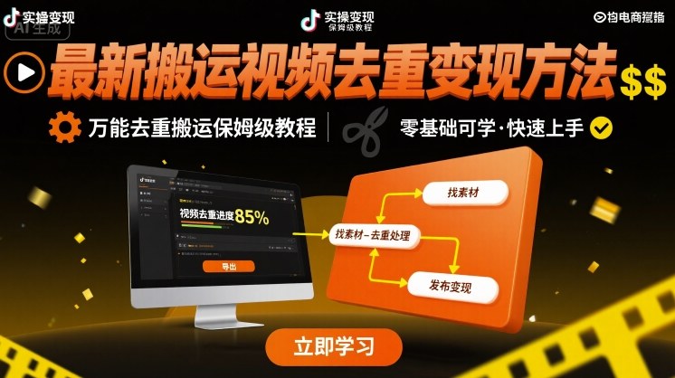 最新搬运视频去重变现方法，万能去重搬运保姆级教程-优优云网创