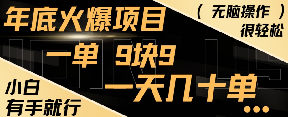 年底火爆项目，一单9.9，一天几十单，只需一部手机，傻瓜式操作，小白有手就行-优优云网创