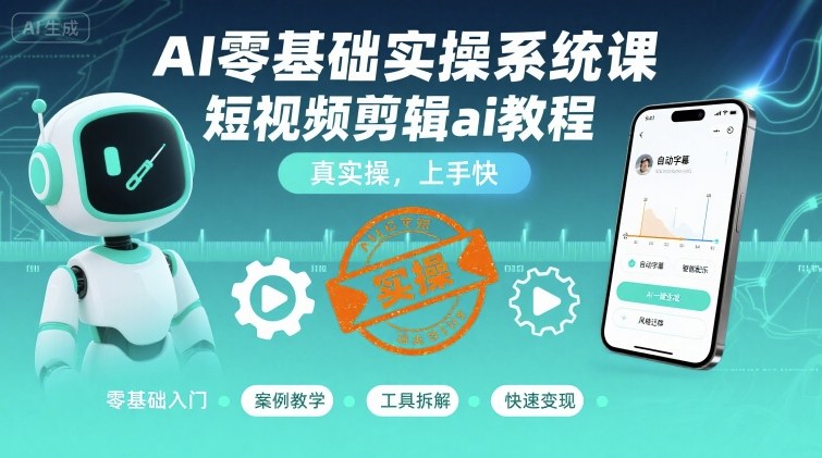 AI零基础实操系统课，短视频剪辑ai教程，真实操，上手快-优优云网创