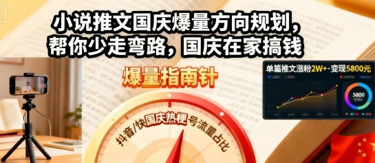 小说推文国庆爆量方向规划，帮你少走弯路，国庆在家搞钱-优优云网创