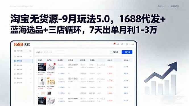 （15972期）淘宝无货源-9月玩法5.0，1688代发+蓝海选品+三店循环，7天出单月利1-3万-优优云网创
